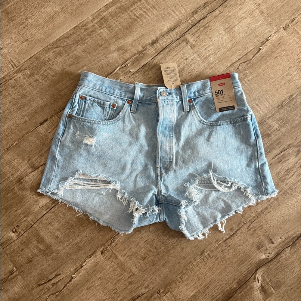 Levi's Light Blue Distressed Jean Shorts